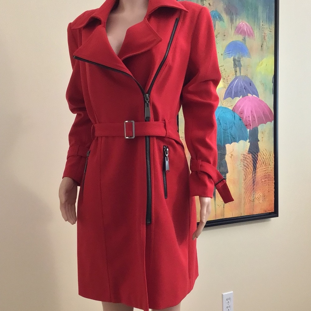 NWOT Size 12 Red Lightweight belted trench coat INSIGHT of NY